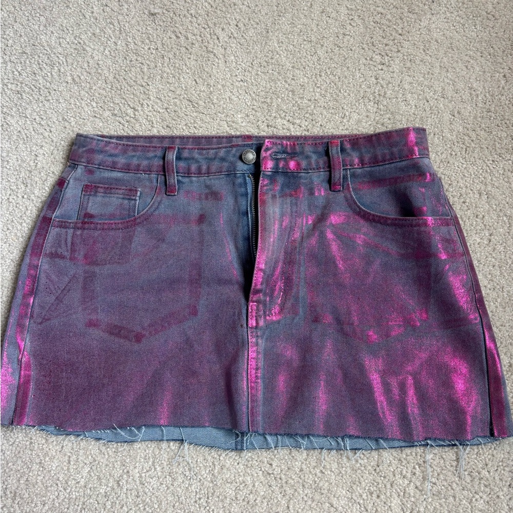 Nasty Gal Shimmering Pink and Blue Mini Skirt